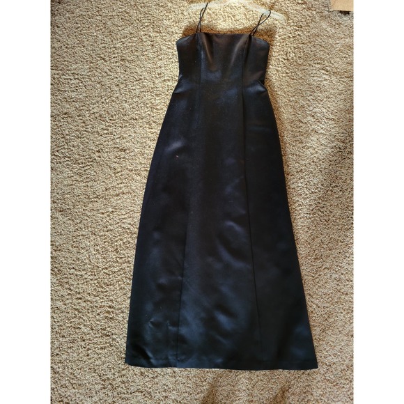 Black Satin Like Prom Gala Dance Bridesmaid Dress-6 - Picture 1 of 9